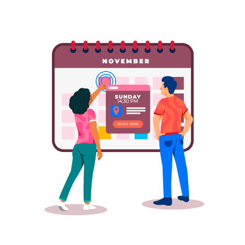 2 people selecting and confirming dates on a calendar